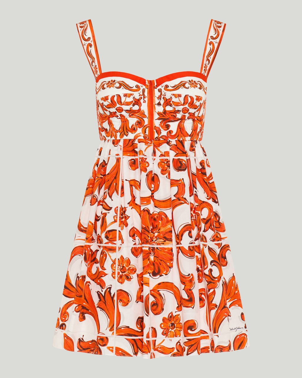 Majolica print poplin short dress