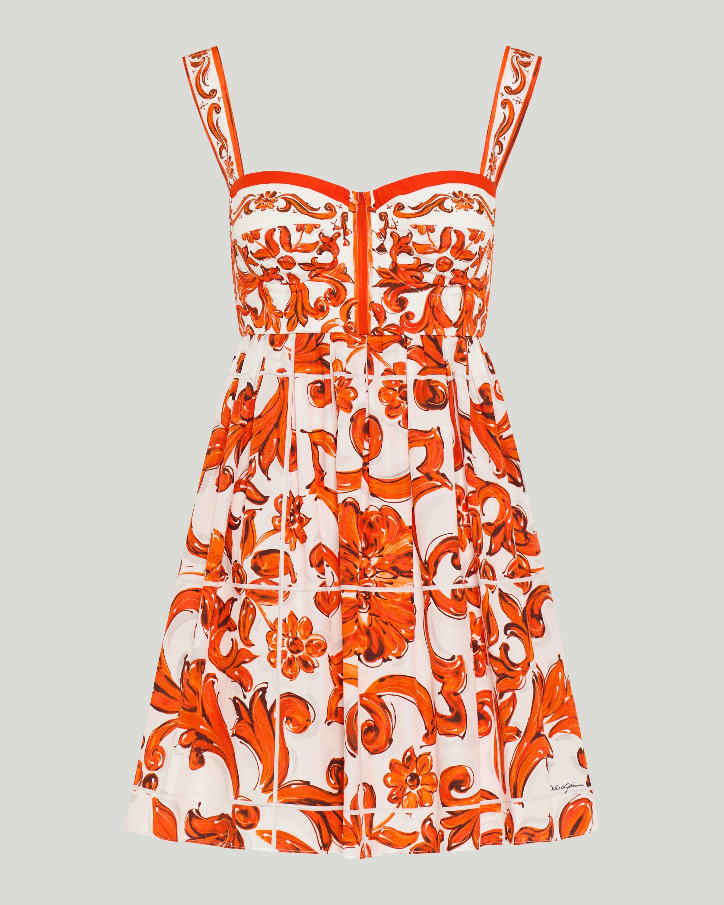 Majolica print poplin short dress