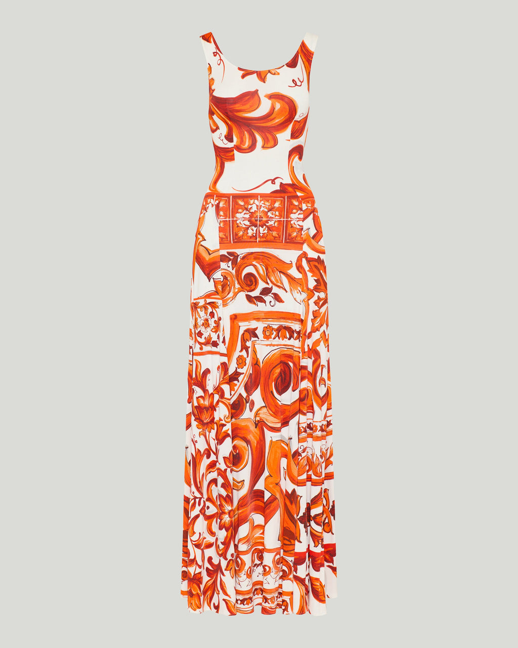Majolica print long dress