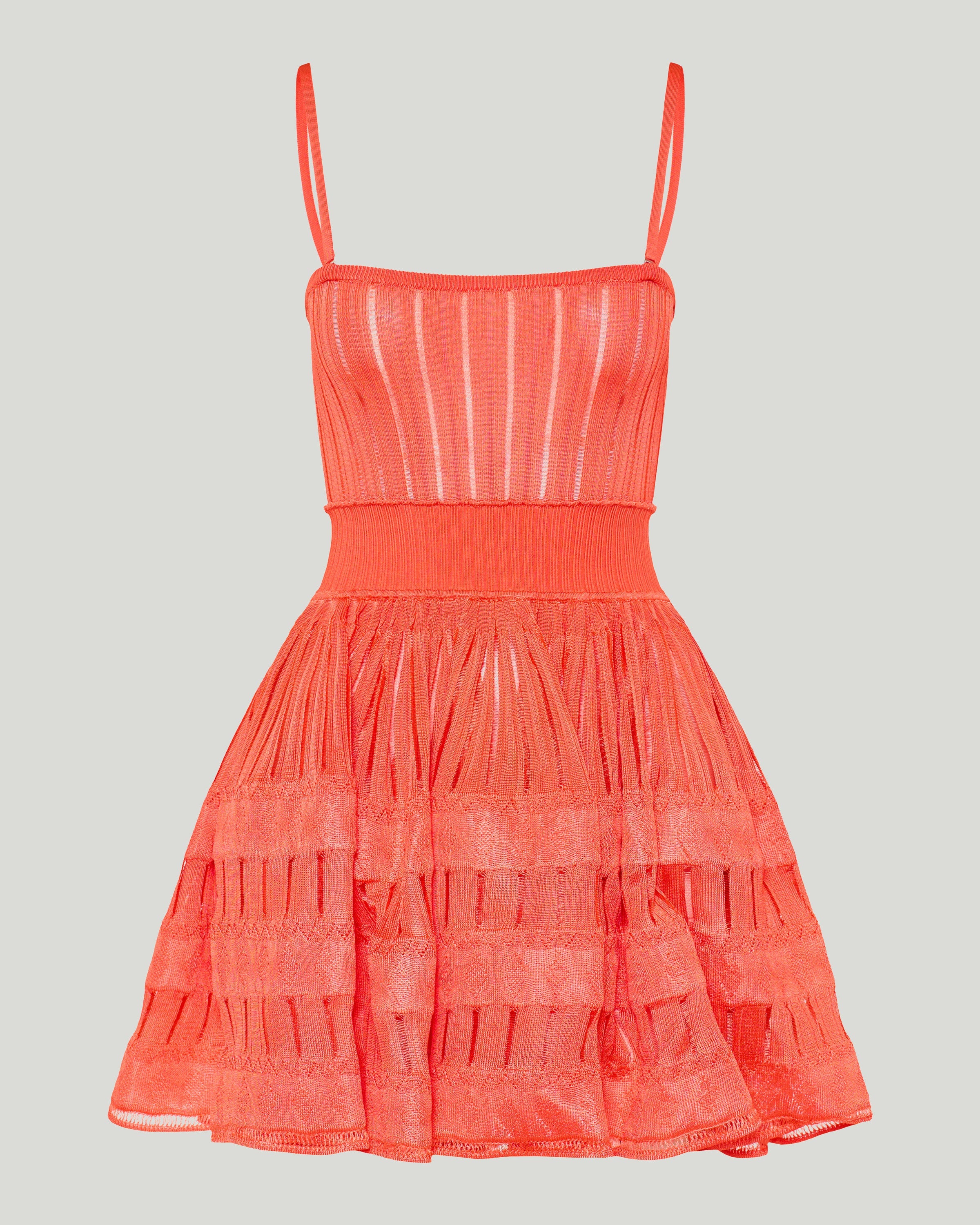 Tiered pointelle-knit mini dress