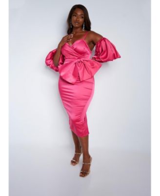 Rebdolls Women's Plus Size Micaela Satin Multiway Midi Bodycon Dress