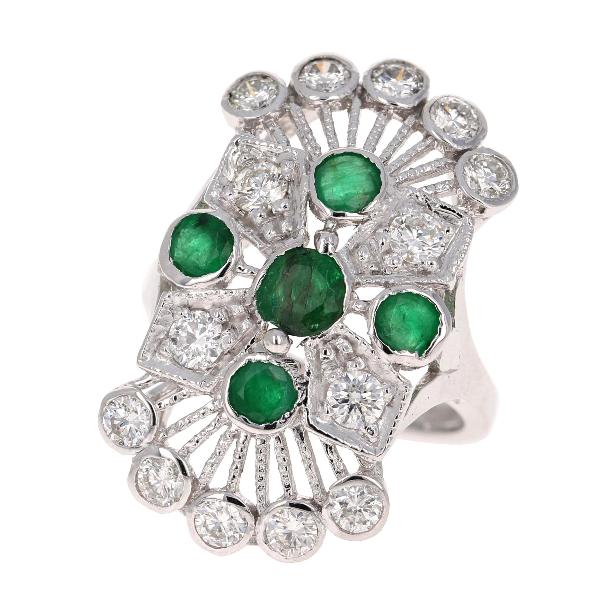 2.85 Carat Emerald and Diamond 14 Karat White Gold Cocktail Ring