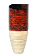 20" Spun Bamboo Vase - Bamboo In Distressed Red & Natural Bamboo