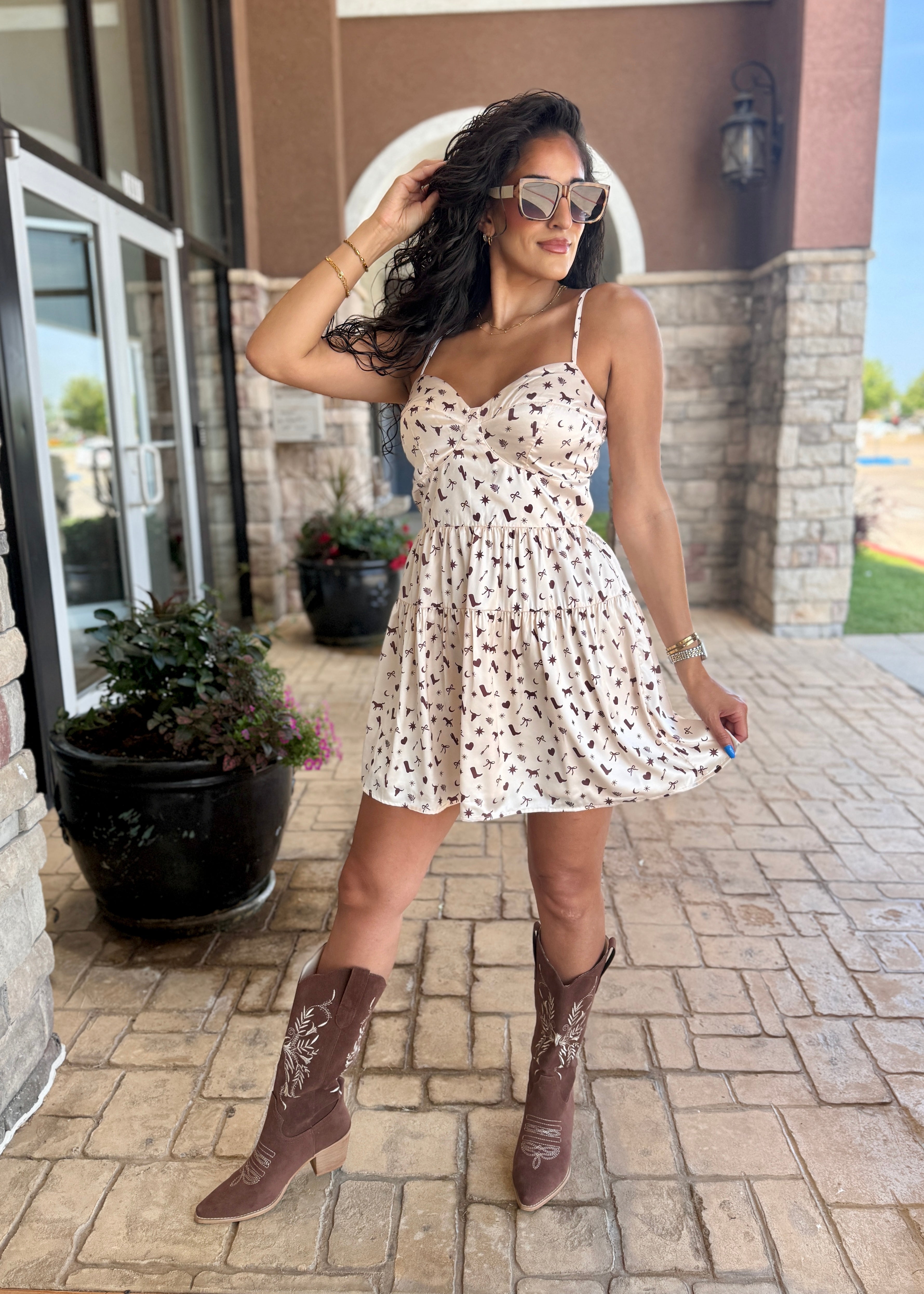 Cowgirl Dreams Western Print Open Back Mini Dress - Large