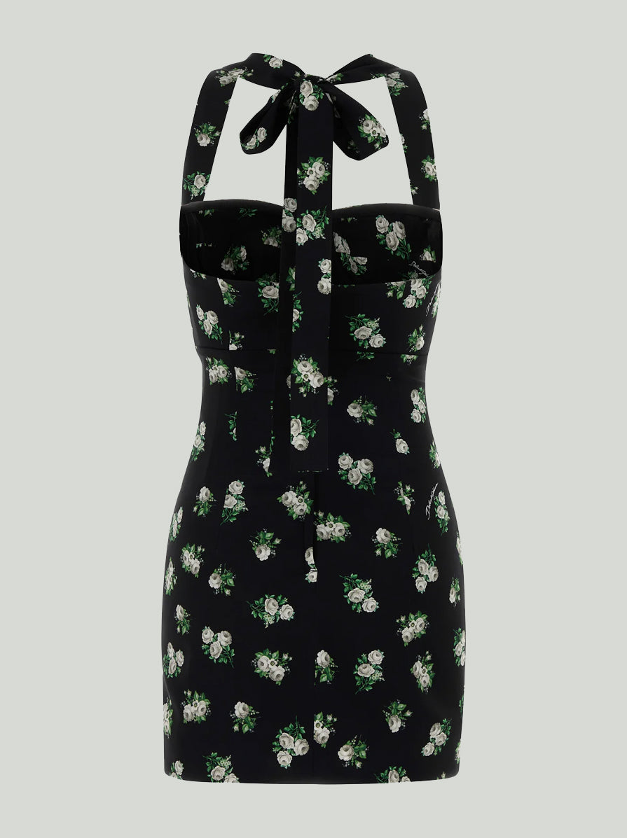 Floral printed stretch crepe mini dress
