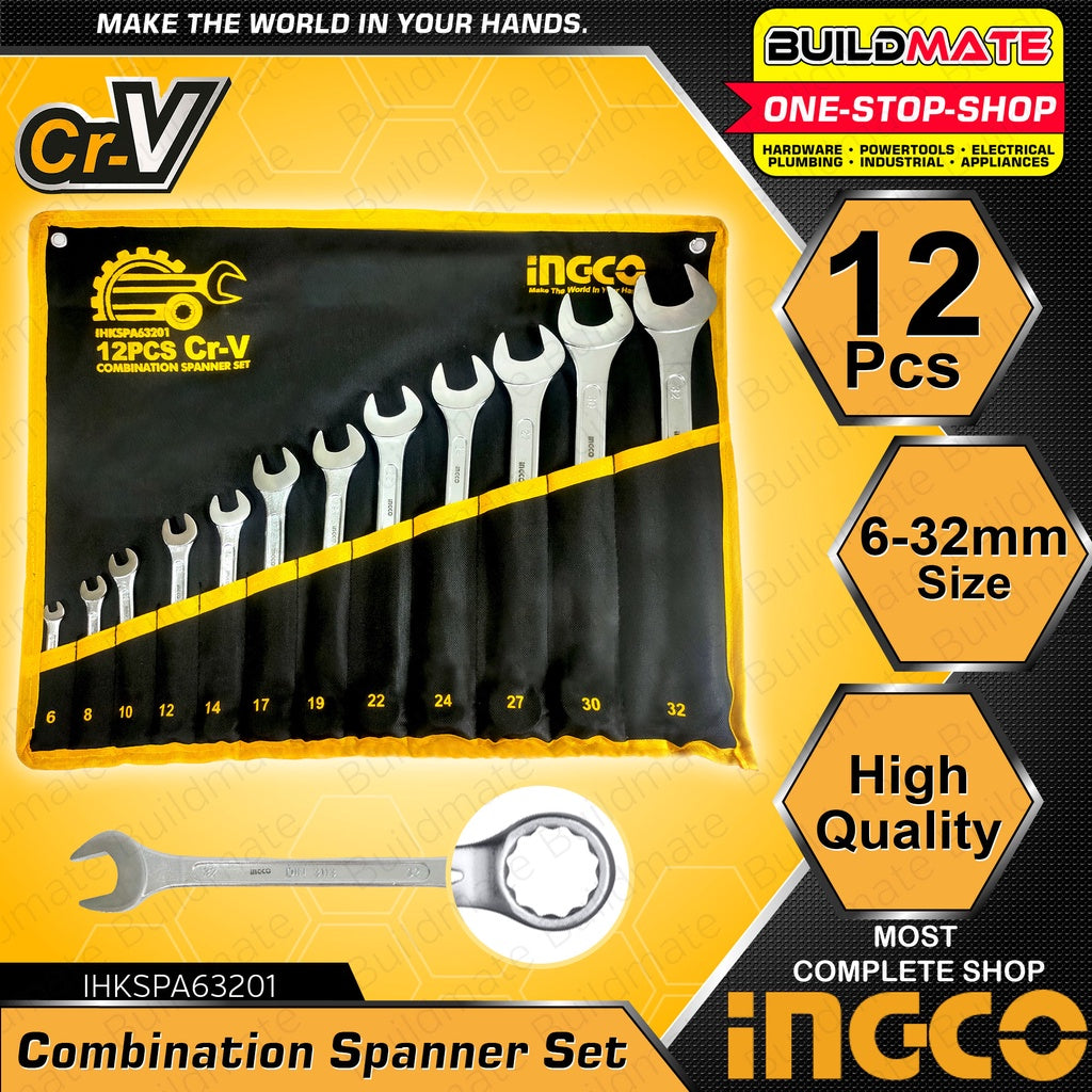 BUILDMATE Ingco 12PCS Combination Spanner Wrench Set 6-32mm Cr-V IHKSPA63201 - IHT