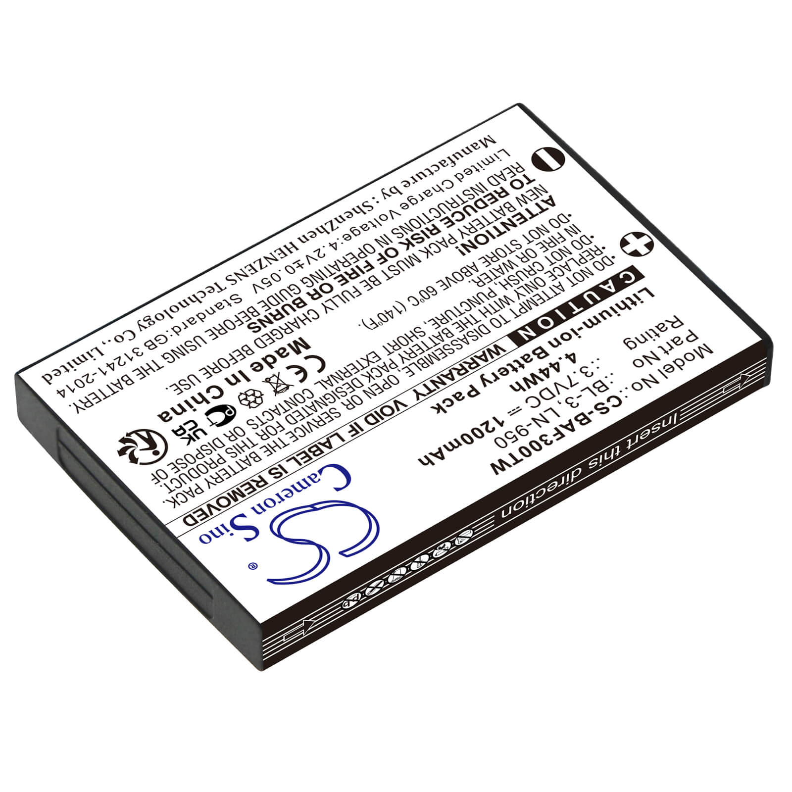 3.7V, Li-ion, 1200mAh, Two-Way Radio battery fits Weierwei, Yaesu, Baofeng, Intek, Bl-3, Bf-r5, Bf-t6, 4.44Wh Two-Way Radio Cameron Sino Technology Limited
