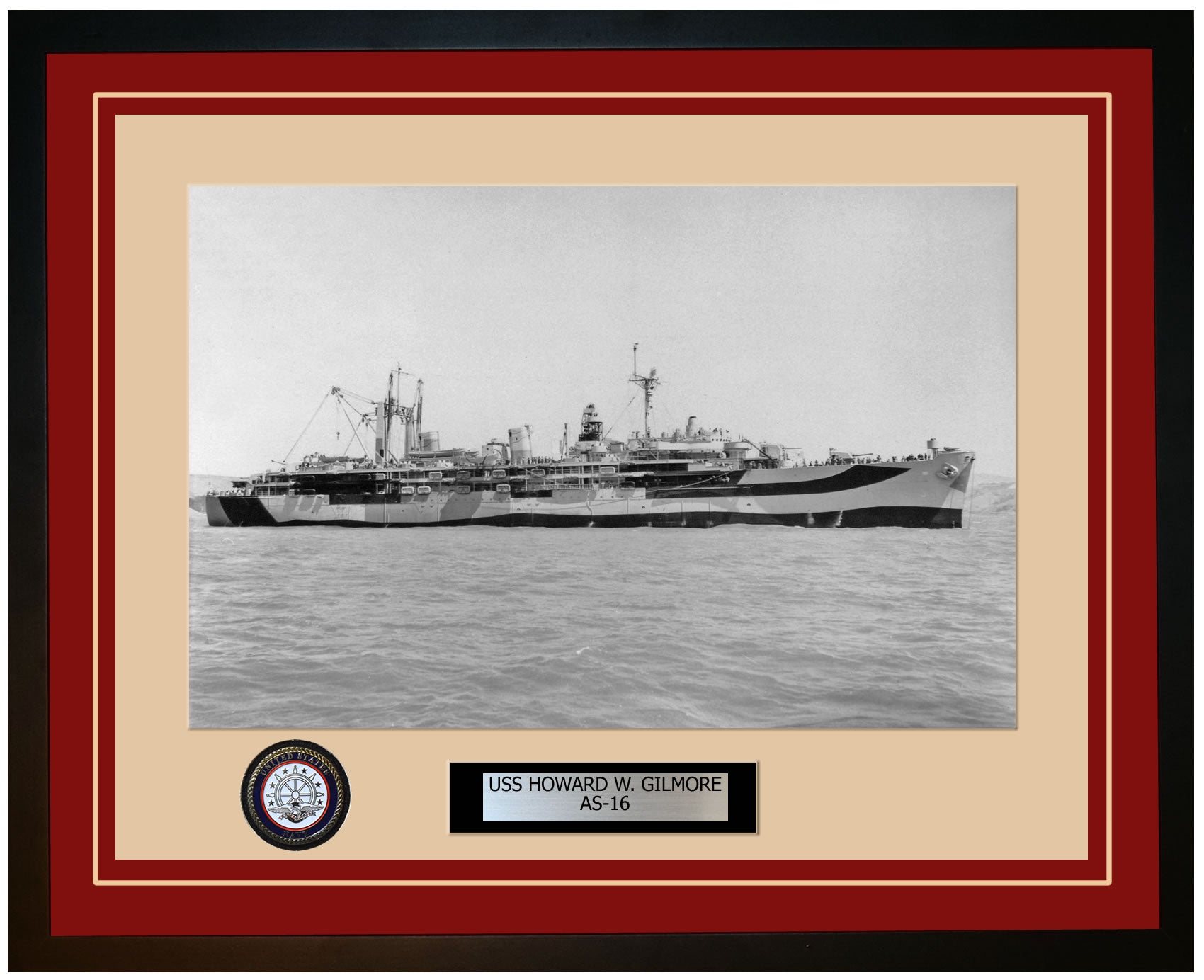 USS HOWARD-W-GILMORE AS-16 Framed Navy Ship Photo Burgundy