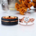 Exquisite Moissanite Branch Leaf Design Couples Ring Set His And Hers Moissanite Rings