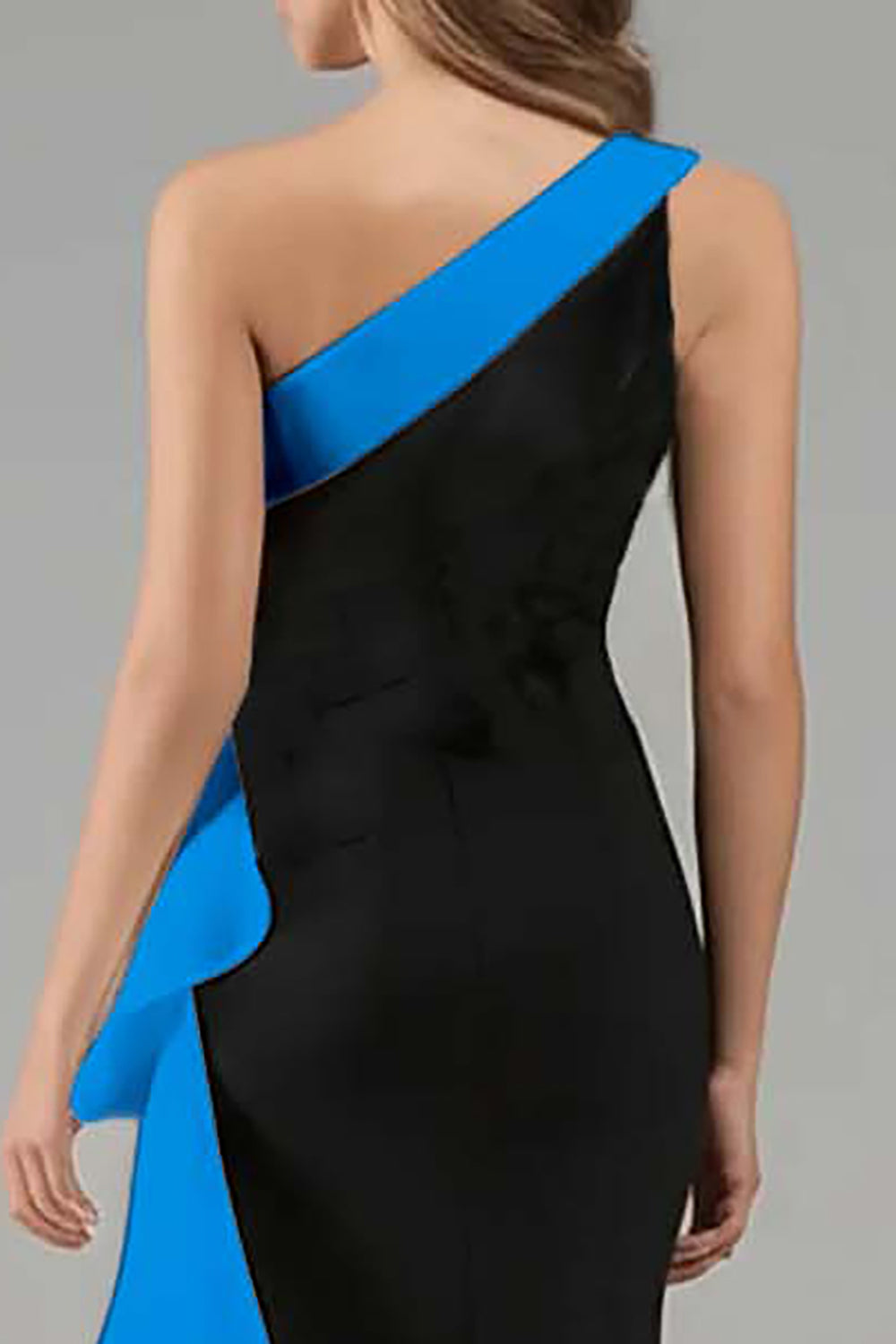 Black White One Shoulder Long Black Tie Dress with 3D Flowers