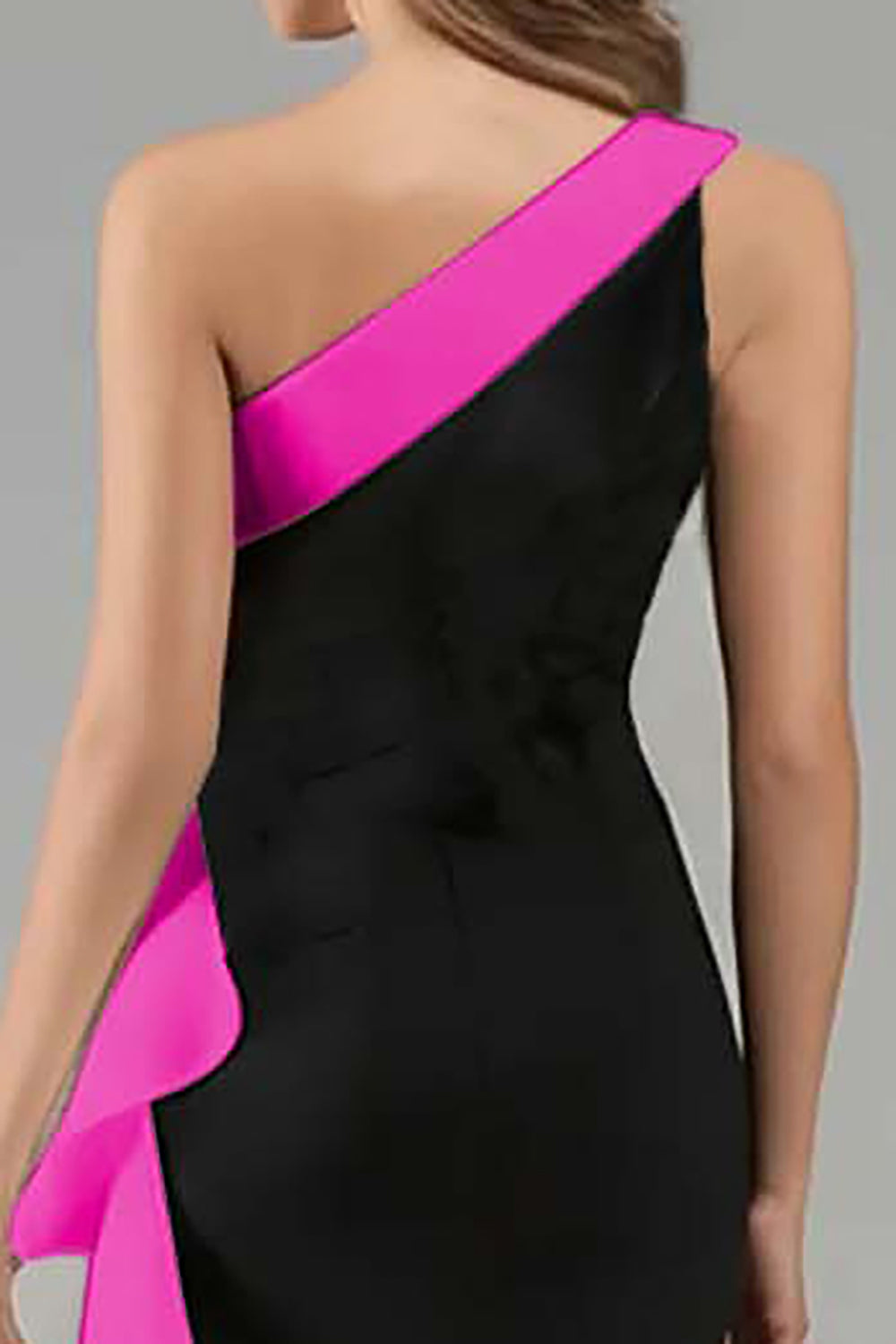 Black White One Shoulder Long Black Tie Dress with 3D Flowers