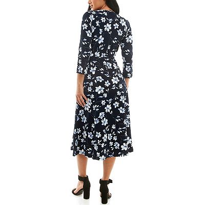 Nina Leonard Women's 3/4 Sleeve Sylvia Self Sash Dress, Large