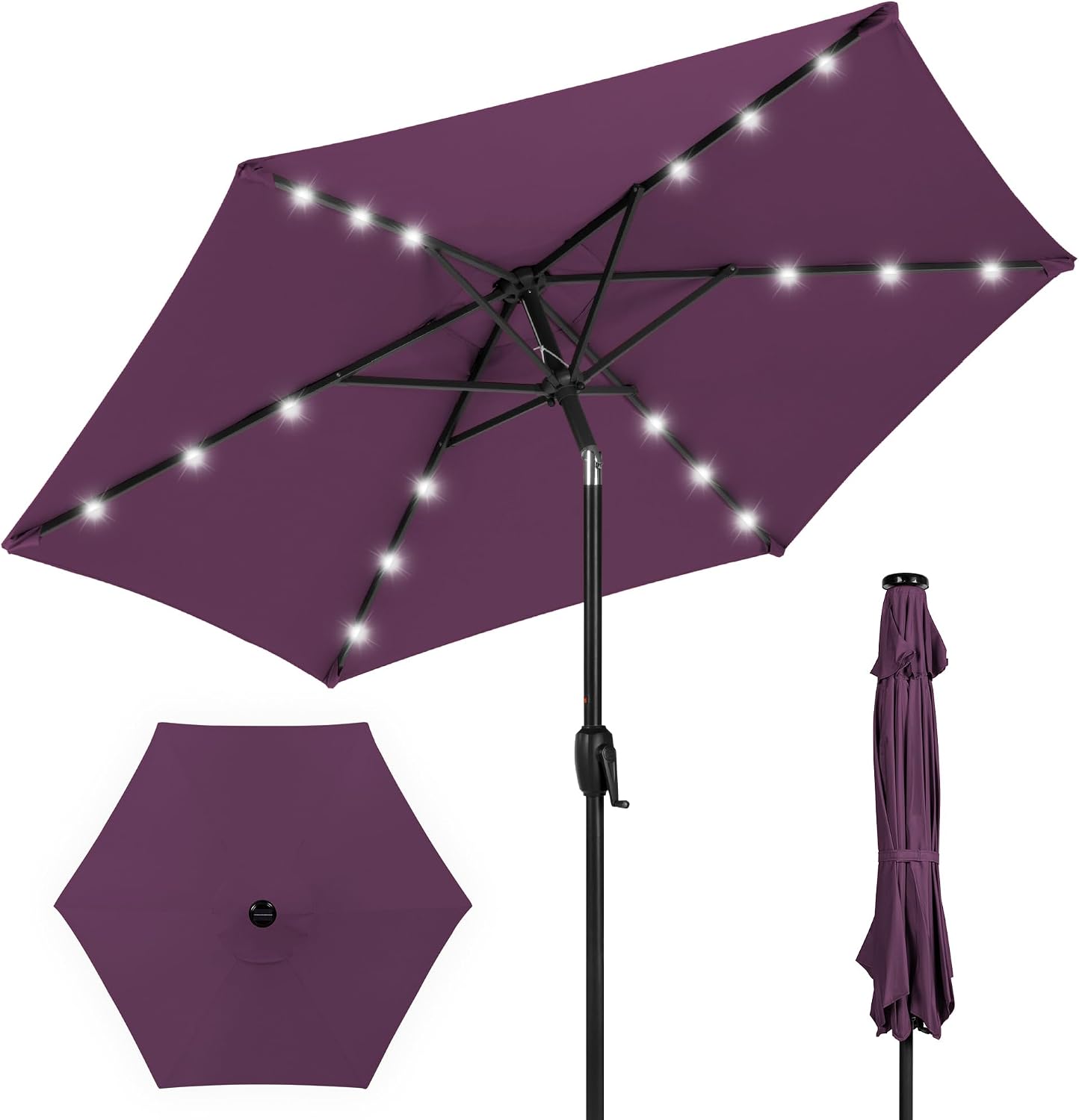 Best Choice Products 7.5ft Solar Umbrella LED Lighted Patio Umbrella, Table Market Umbrella with Tilt and Crank, Outdoor Umbrella for Garden, Deck, Backyard, Pool and Beach - Amethyst Purple
