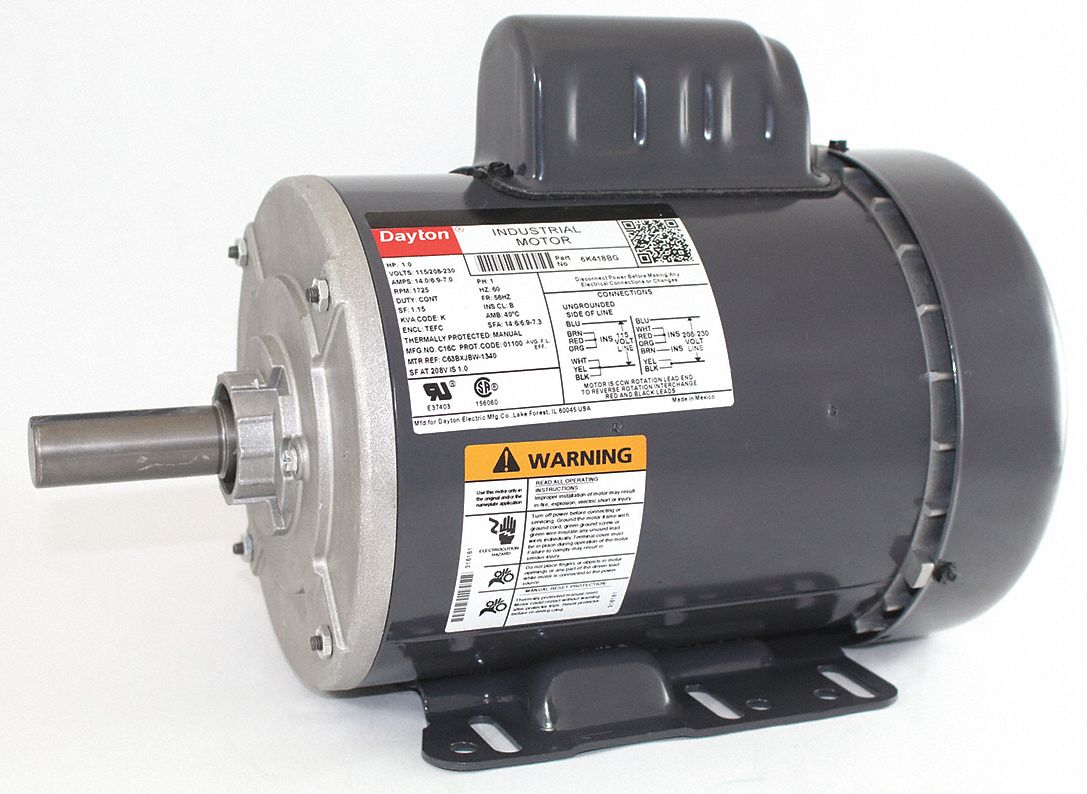 Dayton 1 HP, General Purpose Motor, Capacitor-Start, 1725 Nameplate RPM, 115/208-230 Voltage - 6K418