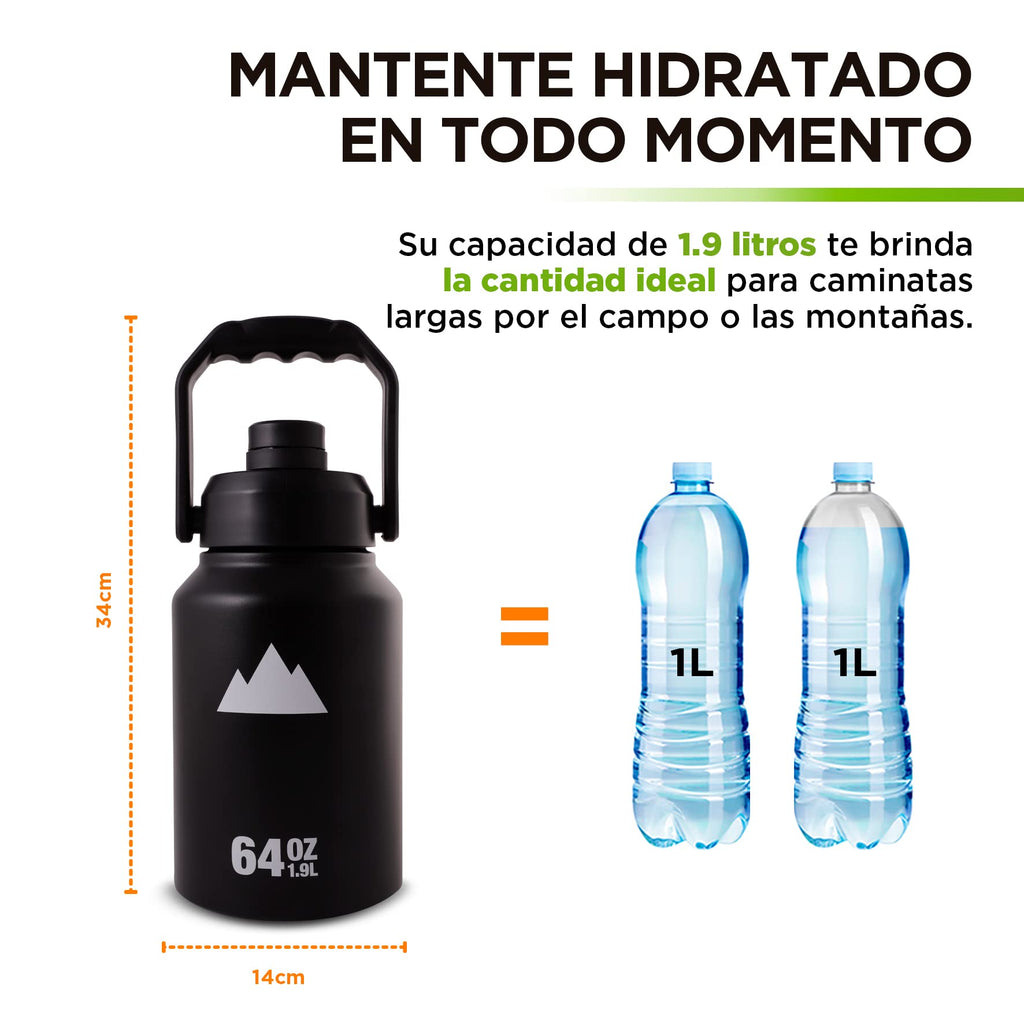 Termo HIKEO XL Acero Inoxidable Jumbo 1.89 Litros Hermético para Camping y Deportes