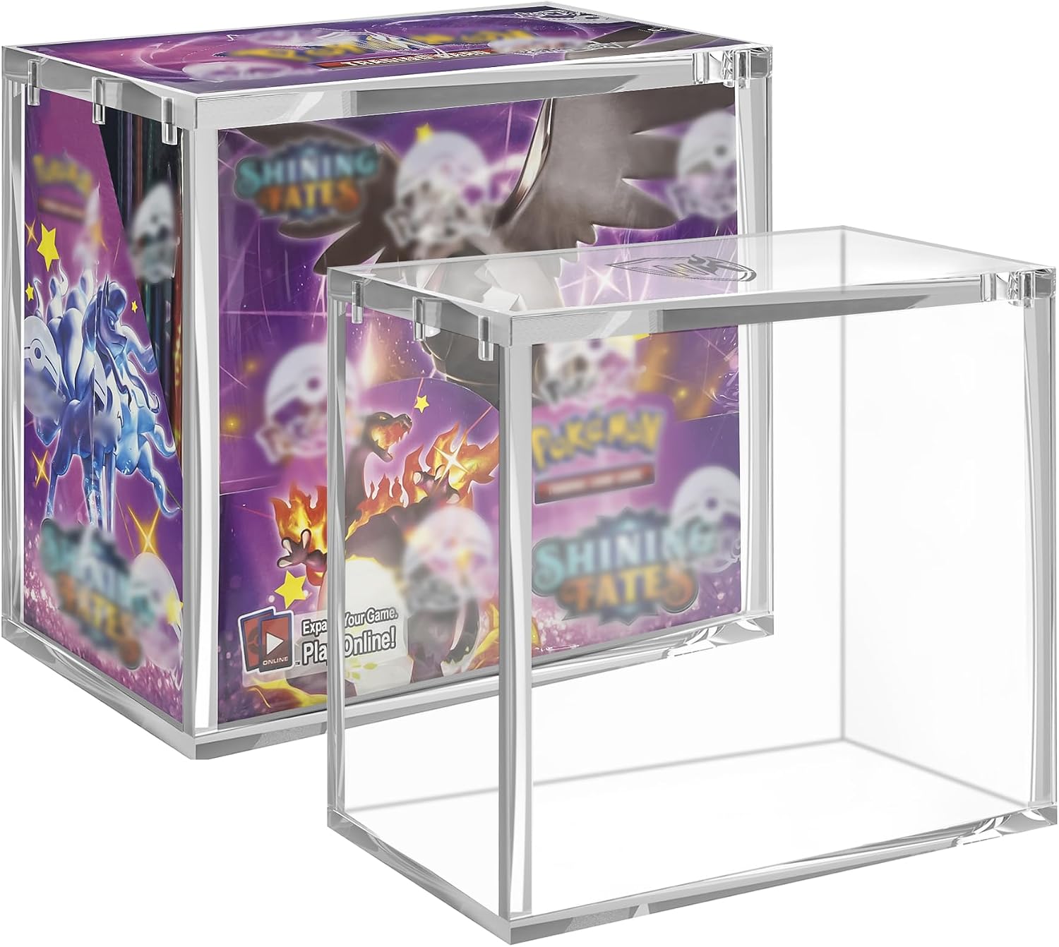 PKMN Booster Box Case, 8mm Ultra Thick Acrylic Protector with Magnetic Lid, Stackable Clear Display Box for Trading Cards Collection