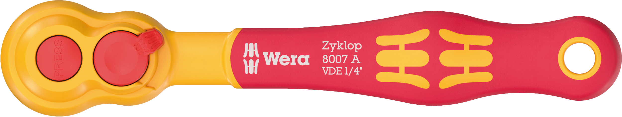 Wera 8007 A VDE Zyklop ratchet, insulated, with reversing lever, with 1/4" drive, 1/4" x 144 mm - 05004866001