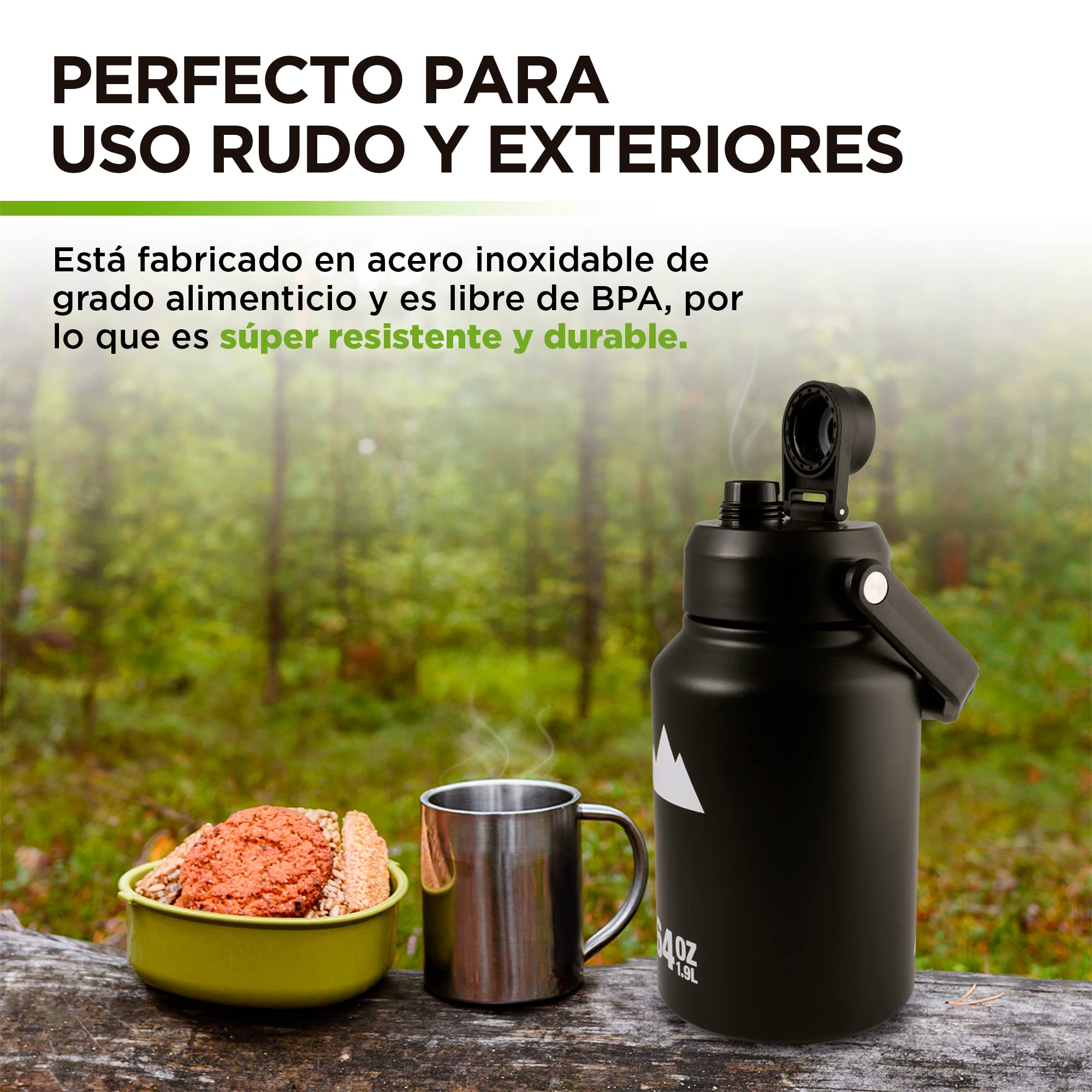 Termo HIKEO XL Acero Inoxidable Jumbo 1.89 Litros Hermético para Camping y Deportes