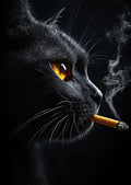 black cat smoking cigarette painting Black Cat Smoking