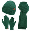 Womens Winter Knit Warm Hat Beanie Long Scarf Touch Screen Gloves Set Skull Caps Neck Scarves for Women Men Dark Green