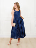 Polka Dot Sleeveless Square Neck Midi Dress
