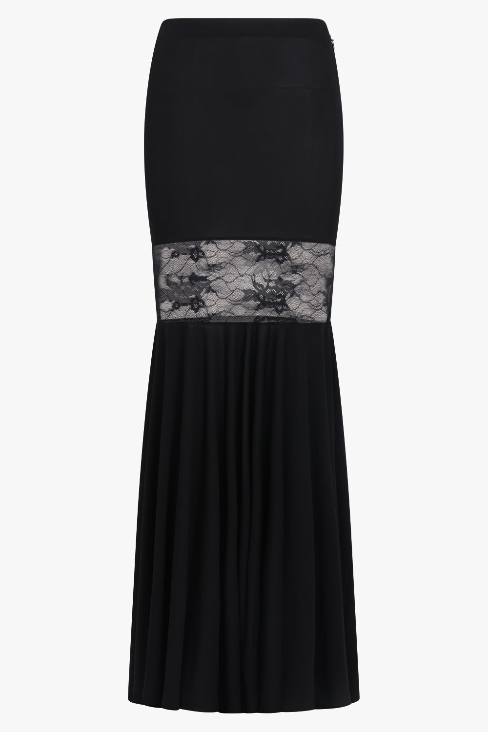 NINA RICCI RTW Fluid Mermaid Maxi Skirt With Lace Panel | Black