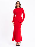 Radha Red Backless Longsleeve Maxi Dress with Bow (Archive Sale)