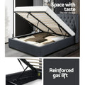 Artiss Issa Bed Frame Fabric Gas Lift Storage Charcoal Queen