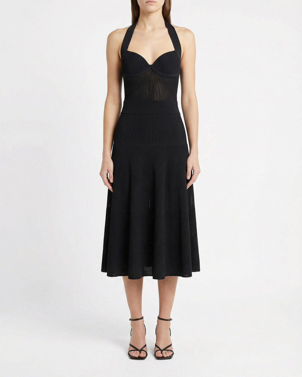 Balmain Halterneck pleated knit midi dress