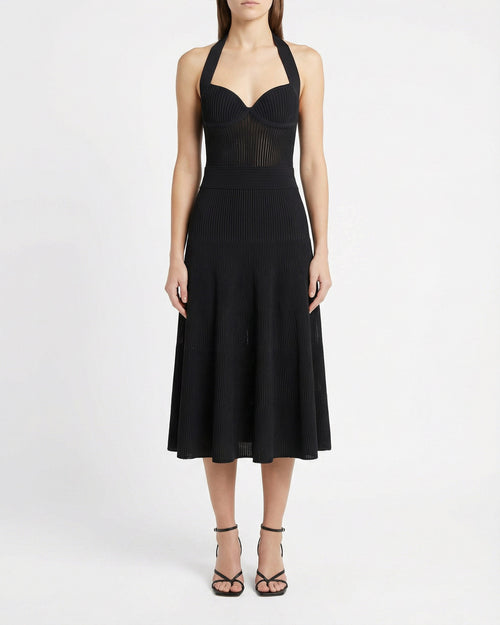 Balmain Halterneck pleated knit midi dress