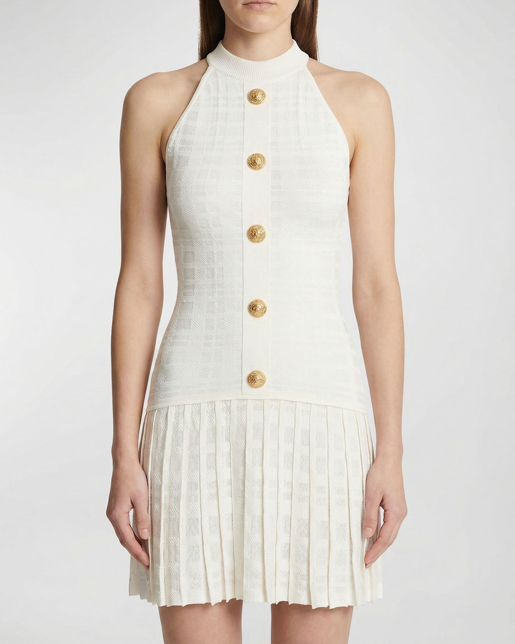 Balmain Tartan knit flared short dress