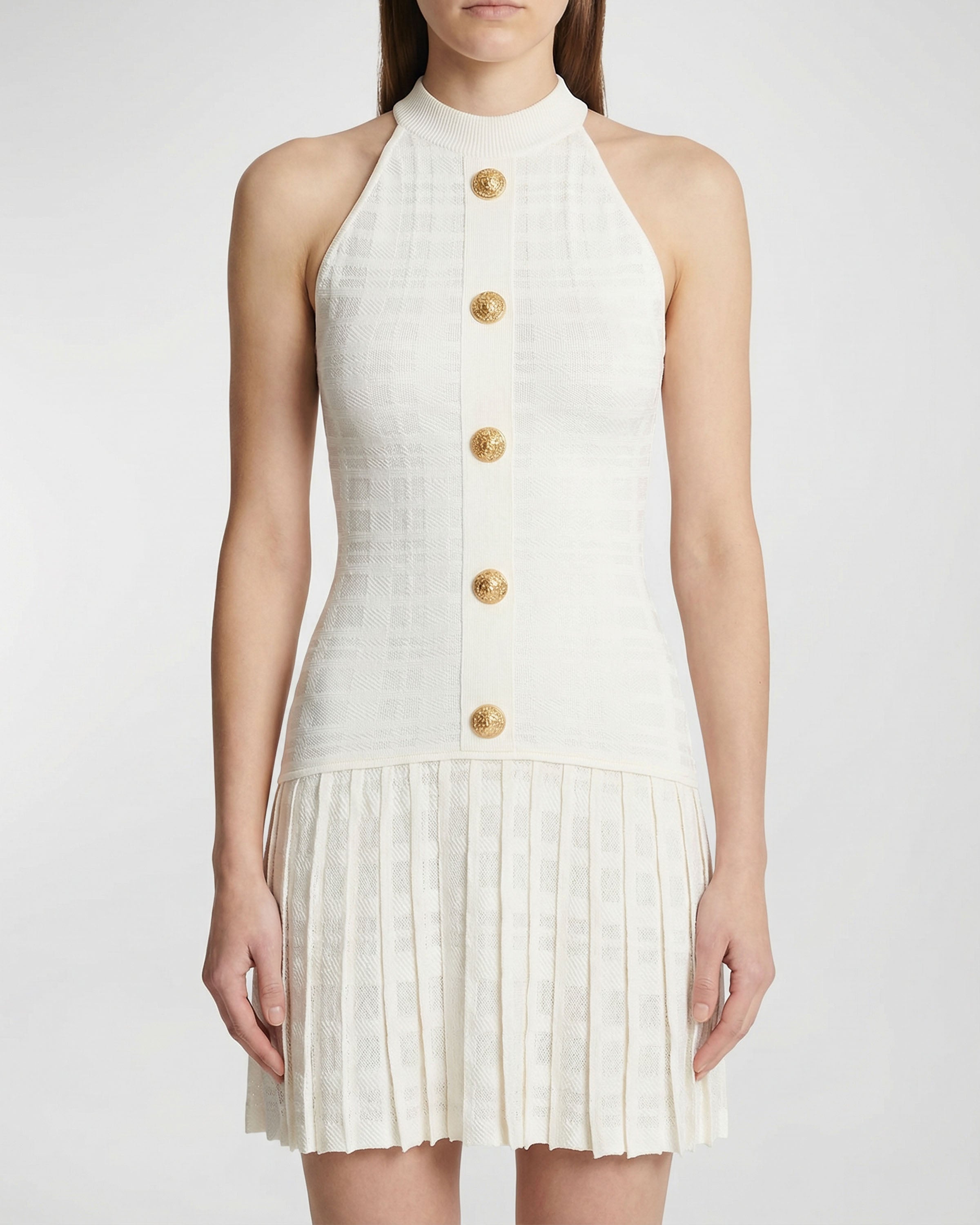 Balmain Tartan knit flared short dress