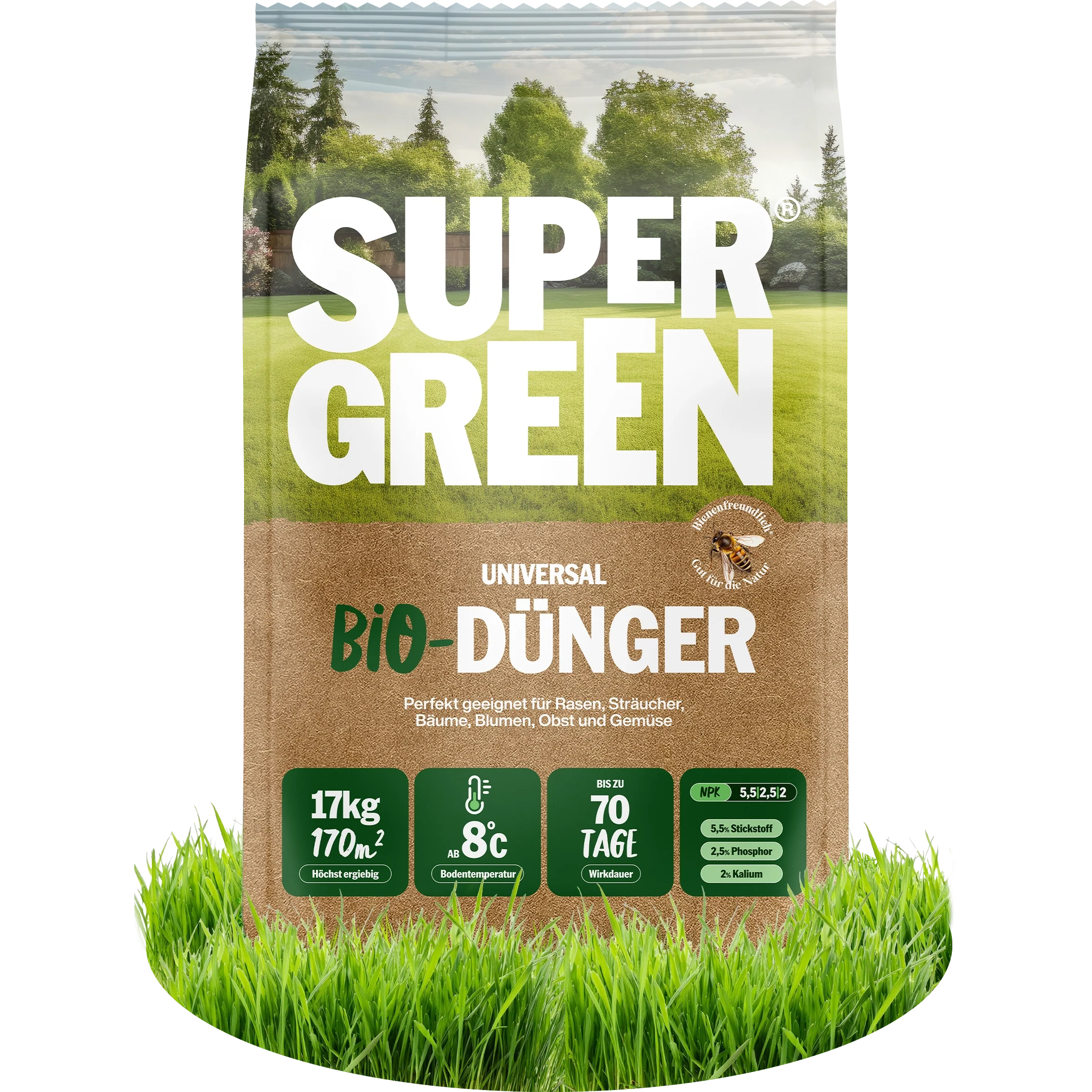 SUPERGREEN Universal BIO-Dünger 17kg (Vorderseite)