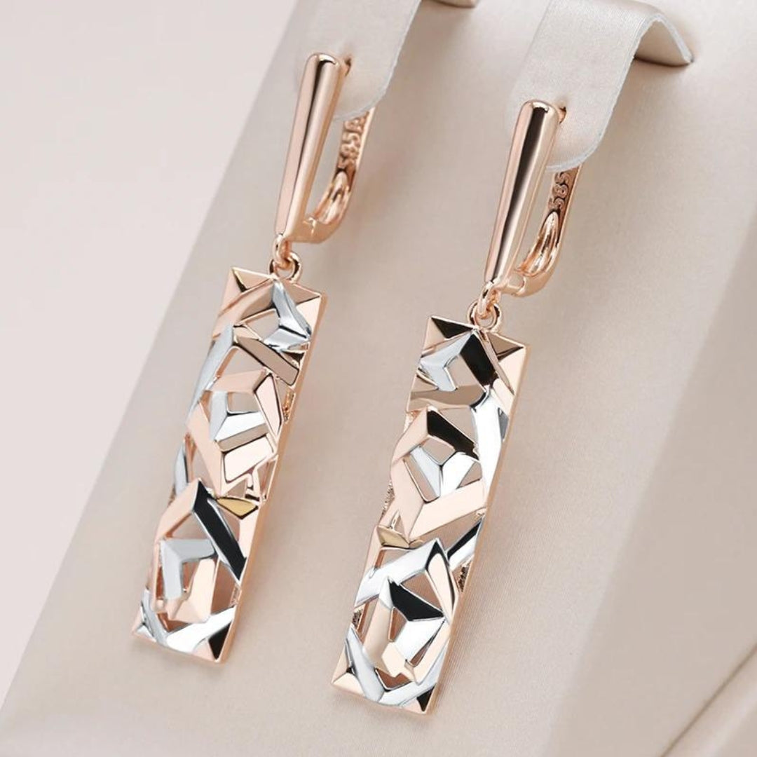 Boucles d'oreilles en or et argent, élégantes et rectangulaires