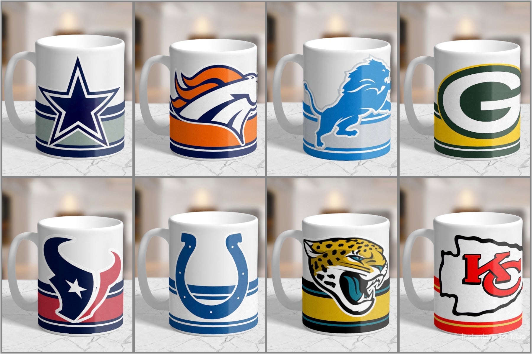 11oz/15oz Custom NFL Coffee Mug: 8 Teams to Chose From NFL Team Mugs: Style Set 2