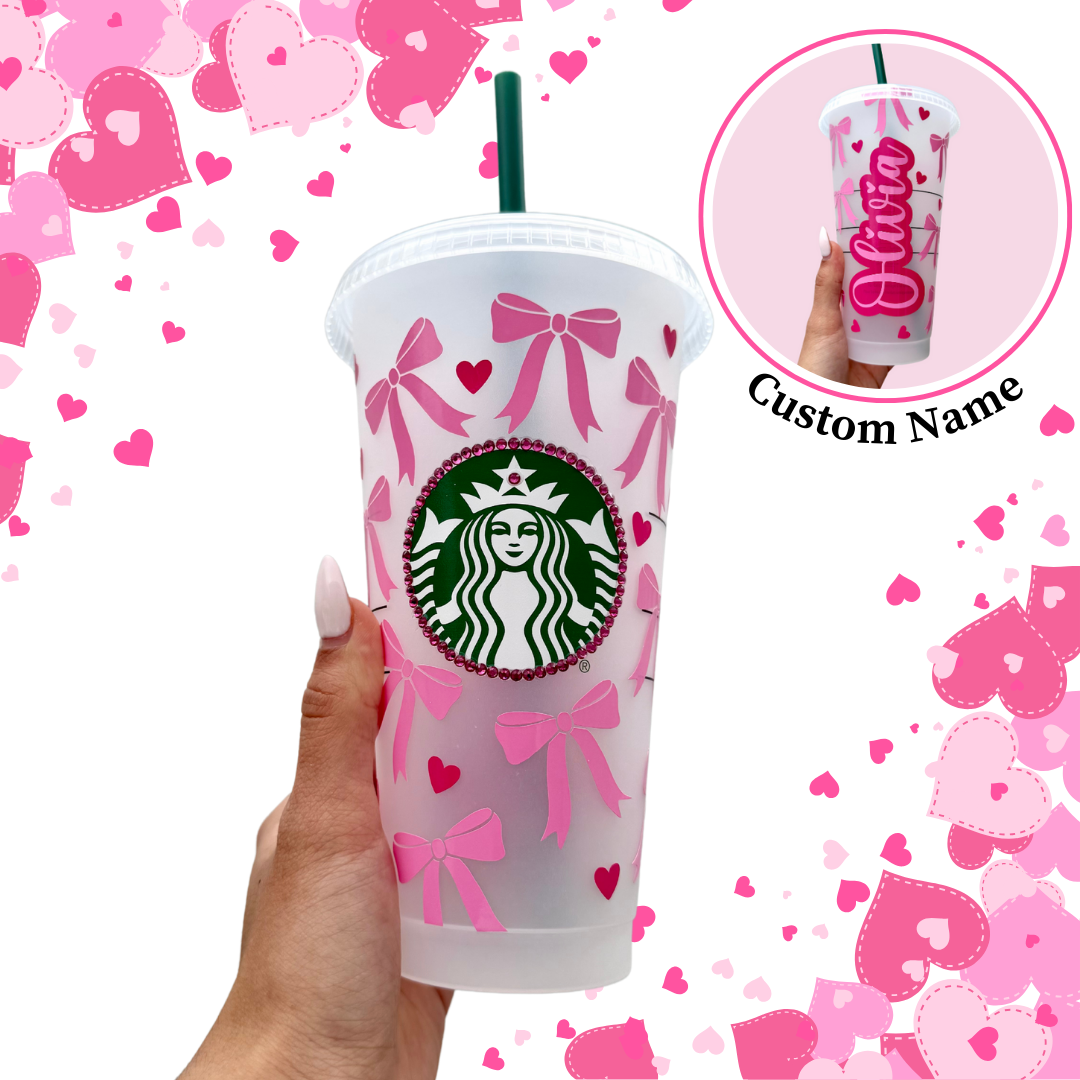 Custom reusable Pink Bow cold cup