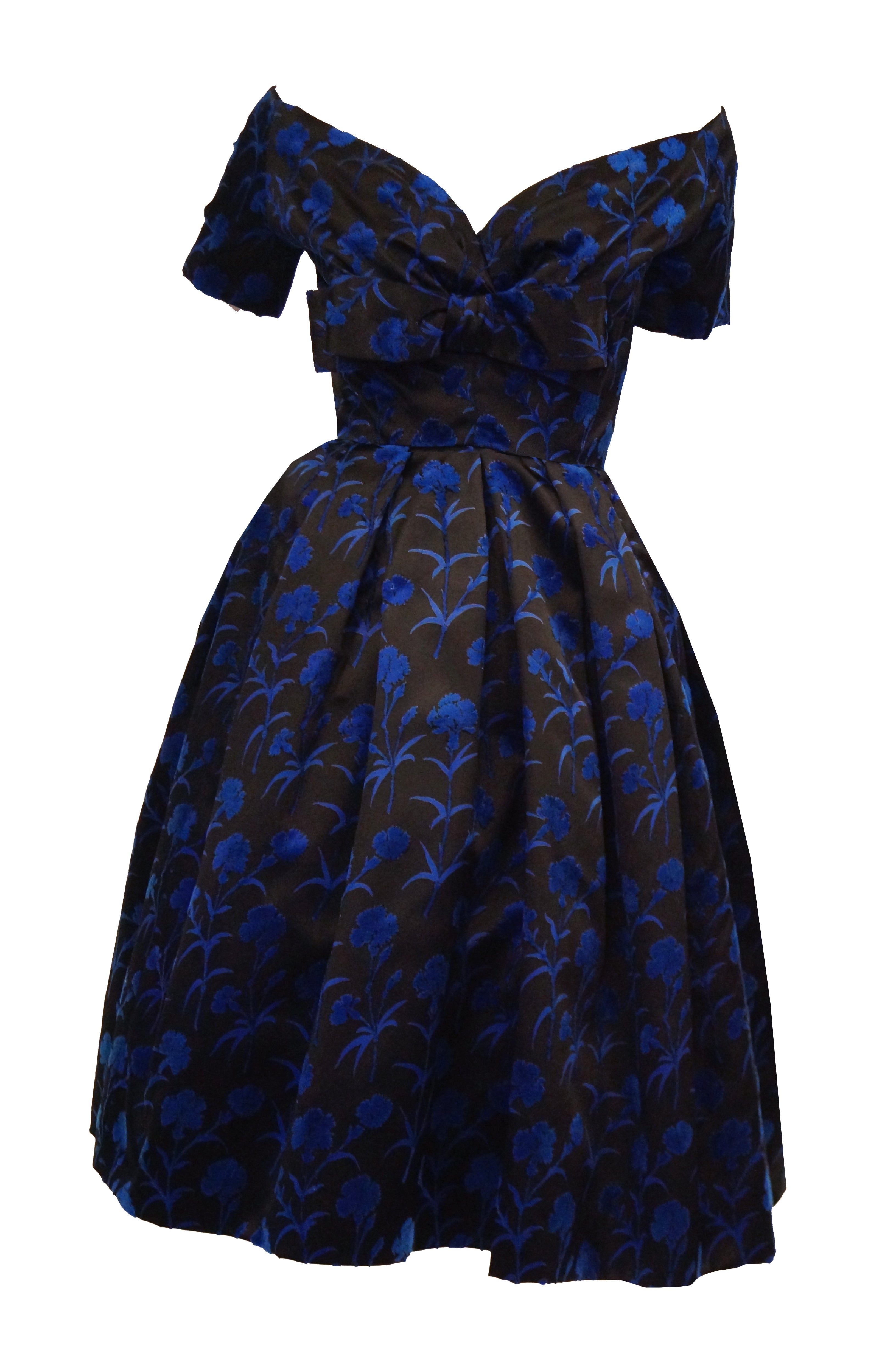 1950s Christian Dior Couture Blue & Black Silk & Velvet New Look Dress, Iconic