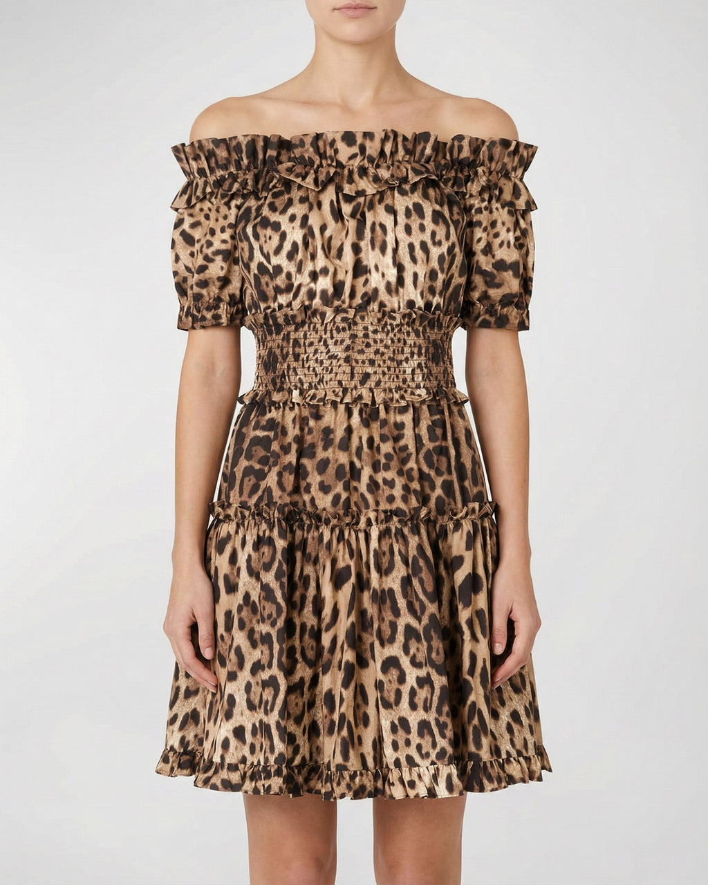 Leopard print poplin short dress