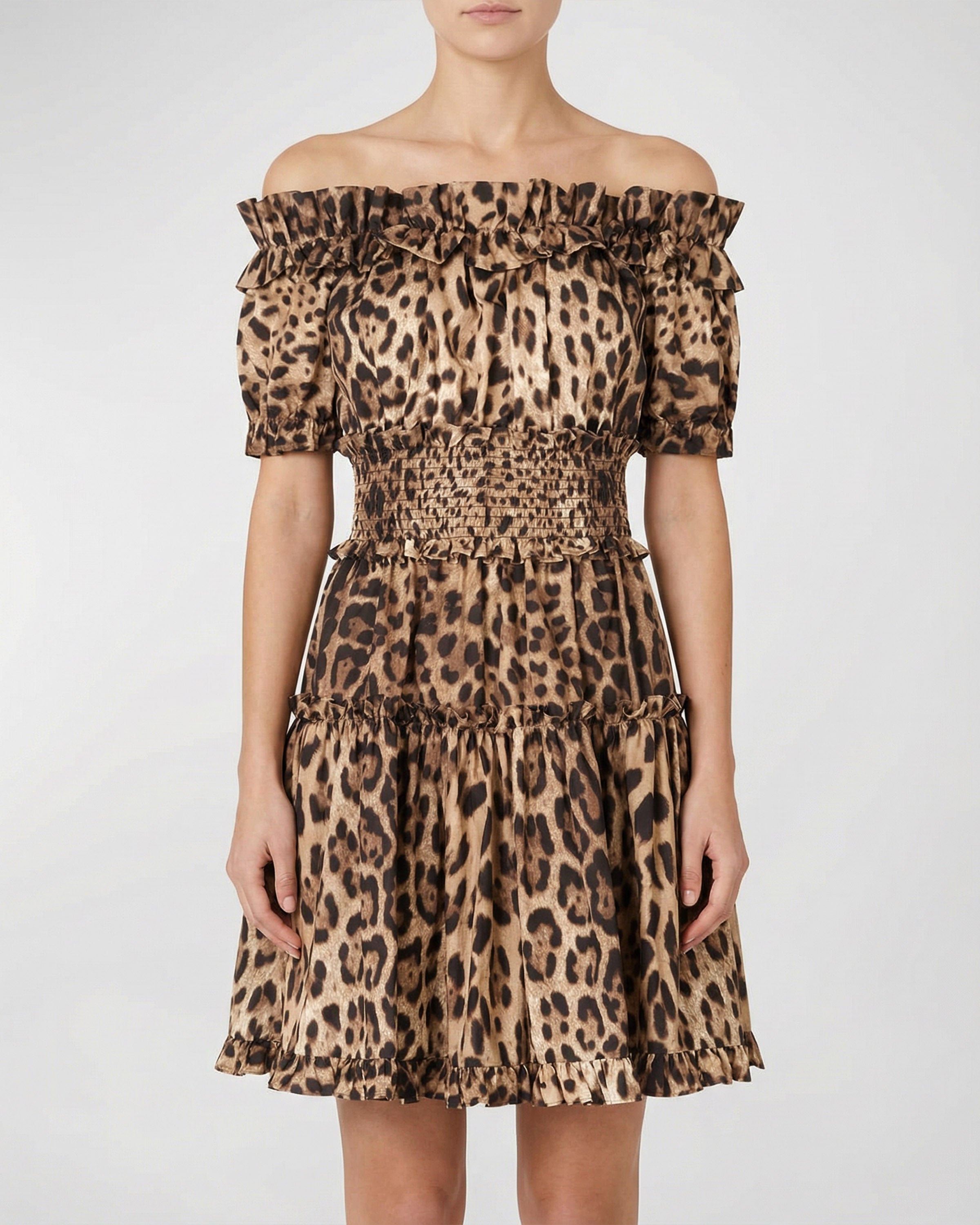 Leopard print poplin short dress