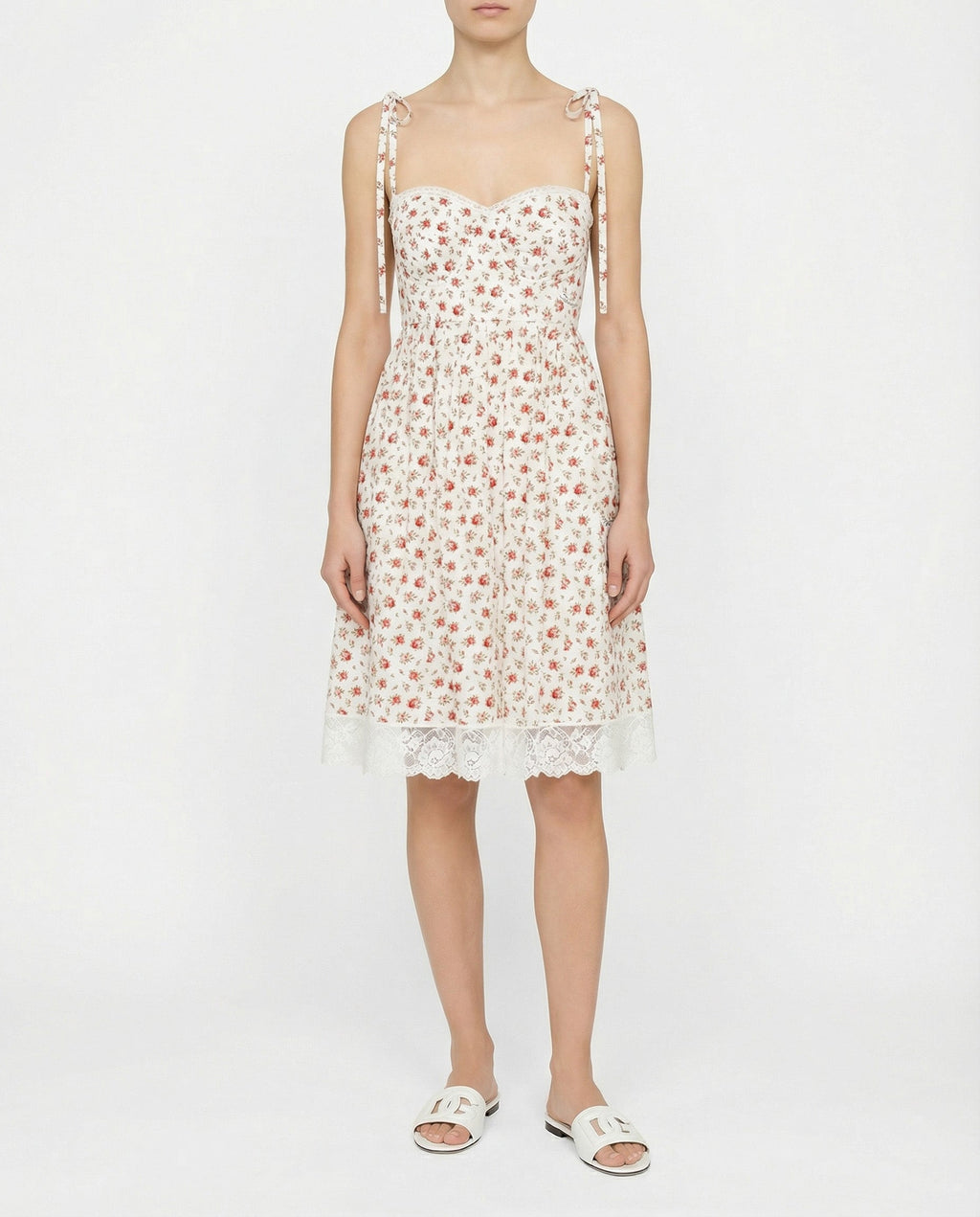 Rose-printed poplin mini dress