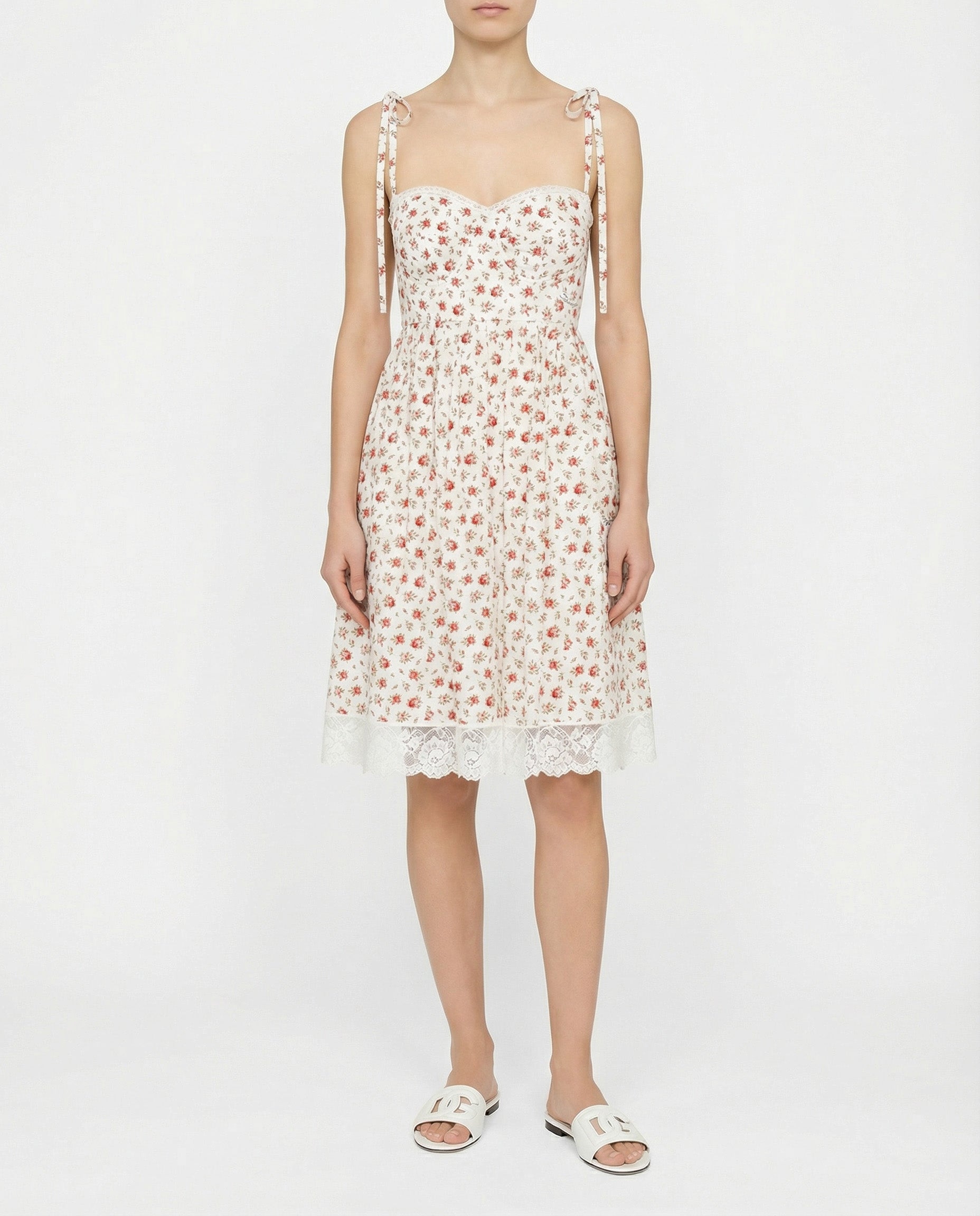 Rose-printed poplin mini dress