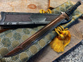 Marfione Custom Knives / JB Blades Combat Wakizashi w/ Baker Forge Riptide Damascus Ultra Star Grind & EDO Bee Menuki, Leather Wrapped Handle
