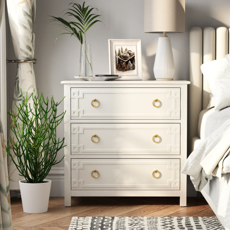 Breakwater Bay Farmhouse White 3-Drawer Dresser, Fully-Assembled French  Country Chest Of Drawers With Embossed Geometric Lines & Reviews