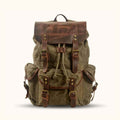 Army Green Waxed Canvas Leather Backpack - Adventure in style with this durable and versatile backpack made from high-quality waxed canvas and leather.