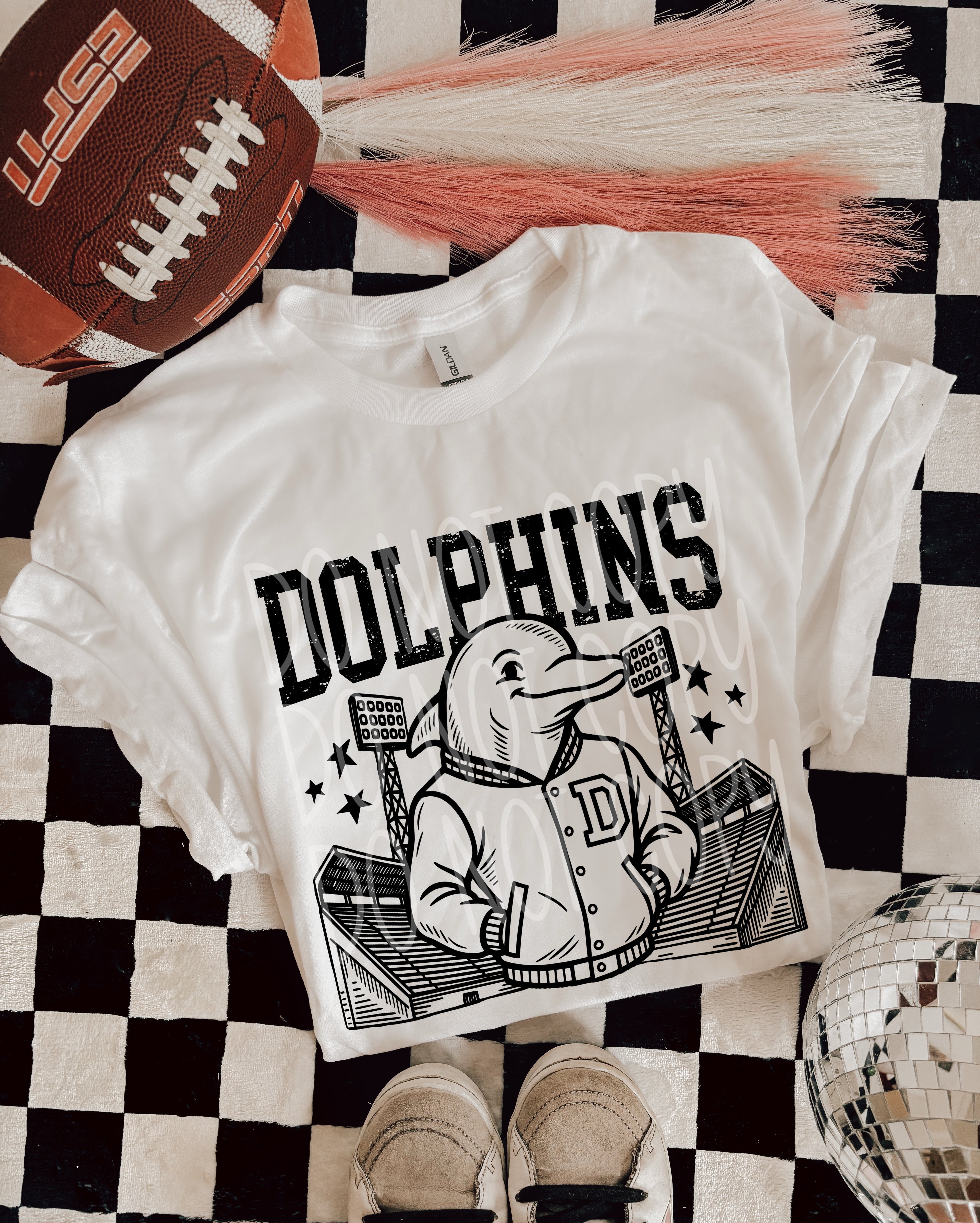 Dolphins Letterman Mascot T-Shirt | Trendy School Spirit Shirt | Fast Shipping | Super Soft Shirts for Men/Women/Kid's