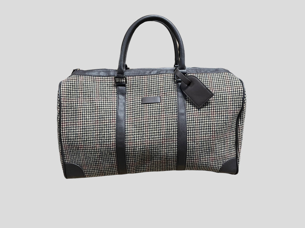 borsone quadroni elegant   weekend  in ecopelle con inserti in lana