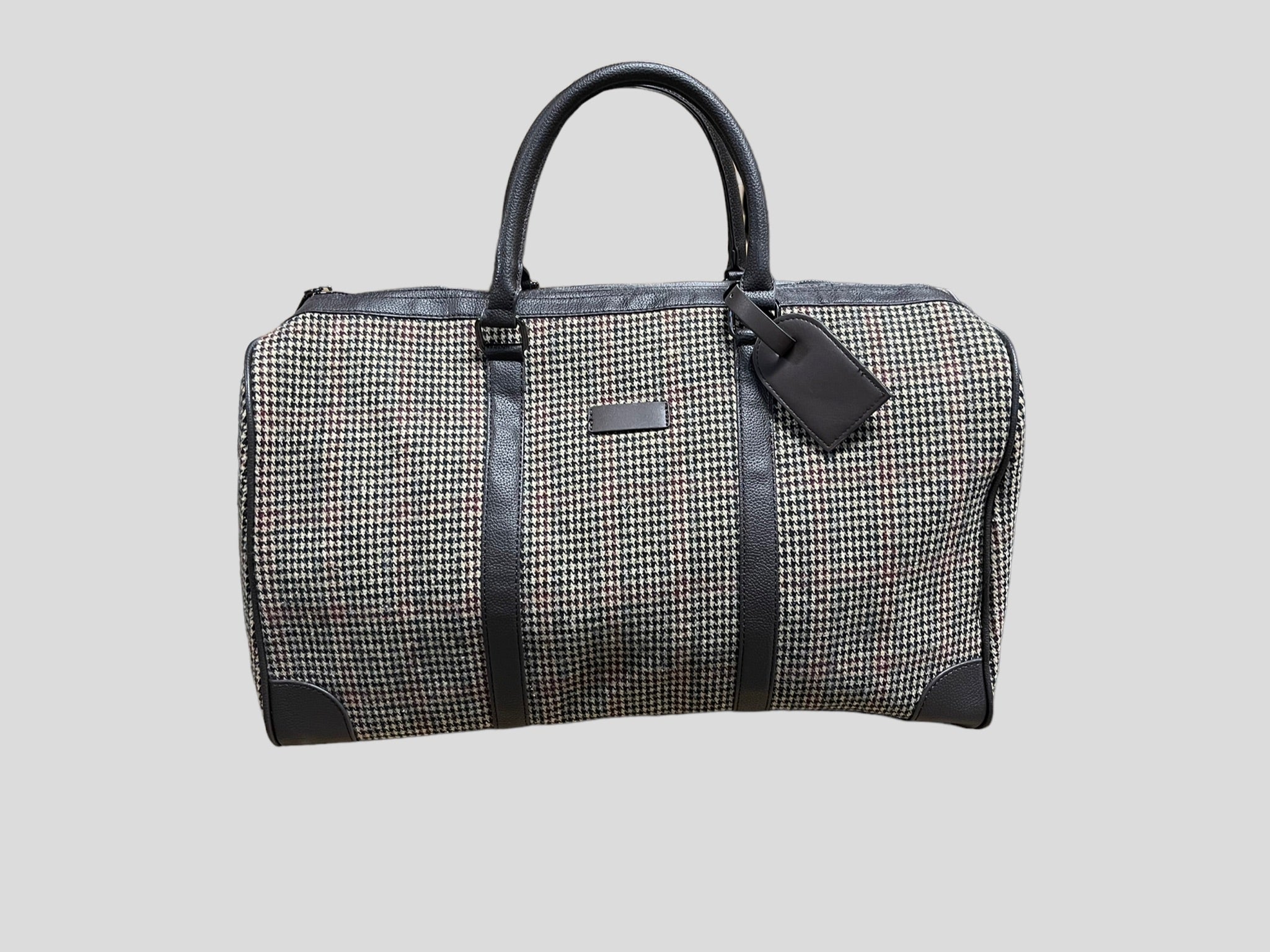 borsone quadroni elegant   weekend  in ecopelle con inserti in lana