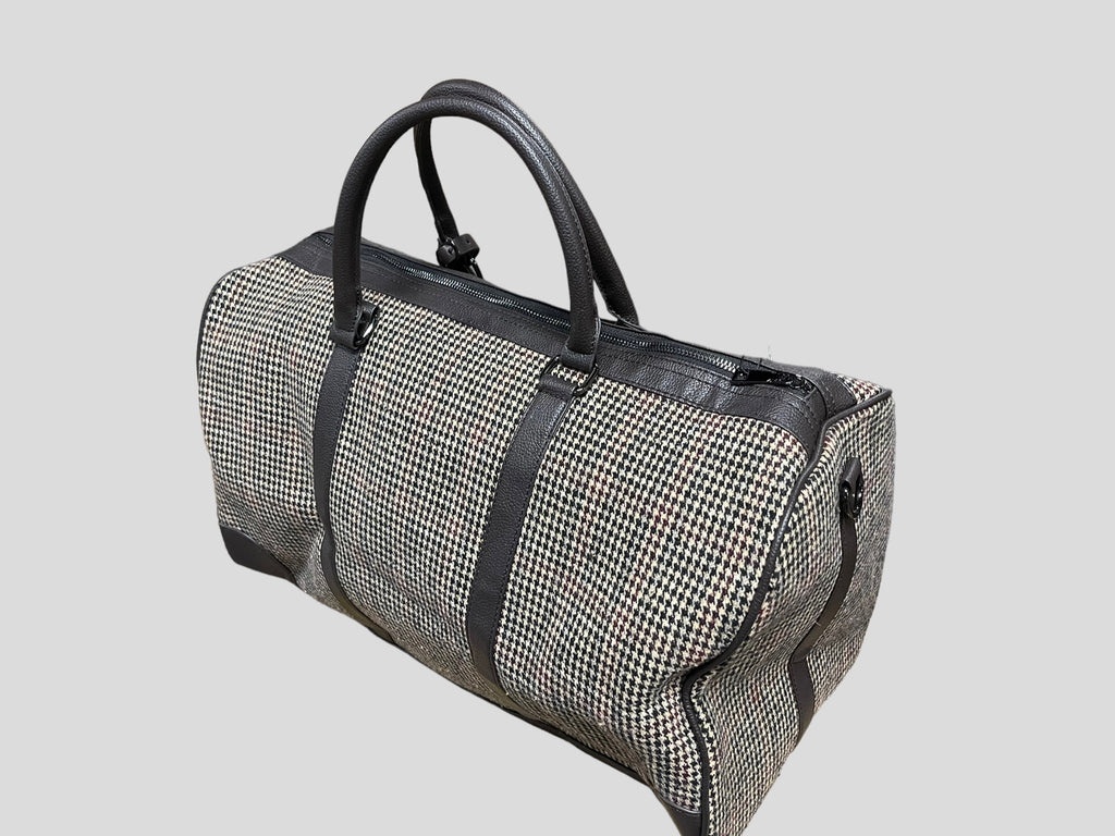 borsone quadroni elegant   weekend  in ecopelle con inserti in lana