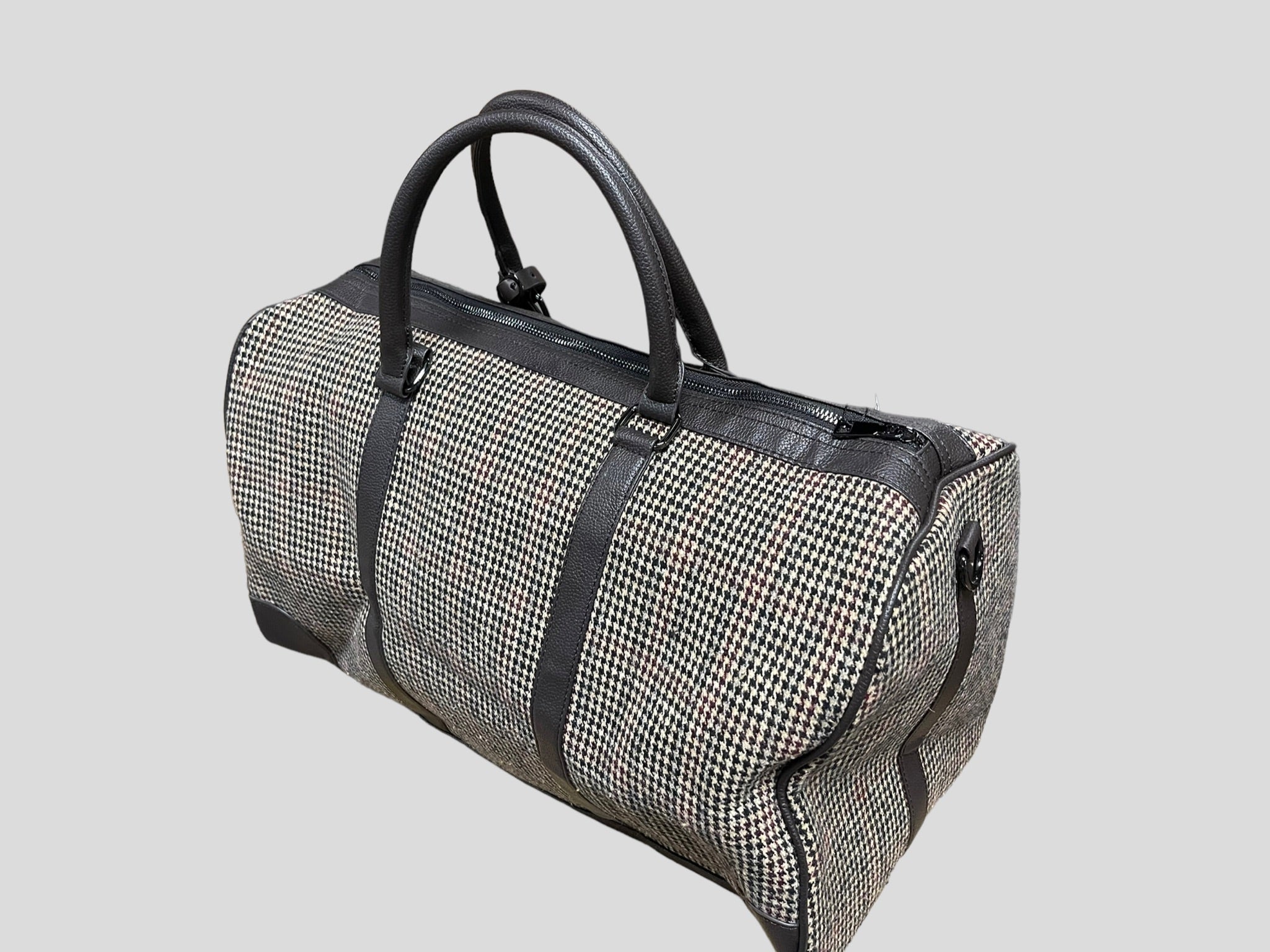 borsone quadroni elegant   weekend  in ecopelle con inserti in lana