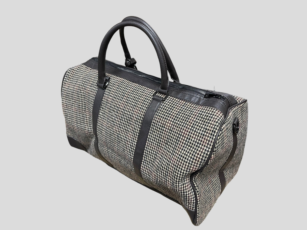 borsone quadroni elegant   weekend  in ecopelle con inserti in lana